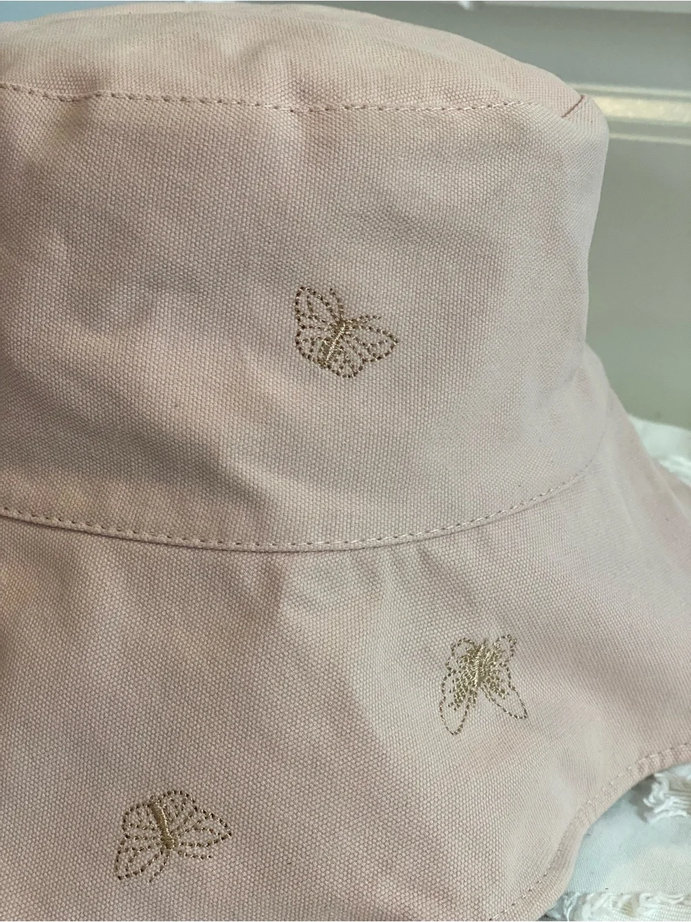 Source Unknown Pink Butterfly Embroidered Kids Bucket Hat